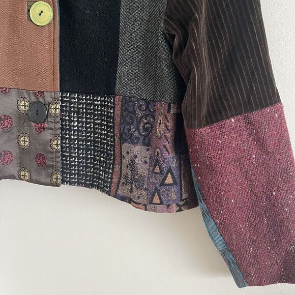 Vintage Cardamon Patchwork Wool Crop Jacket M Multicolor Cottagecore cabincore - Picture 8 of 10